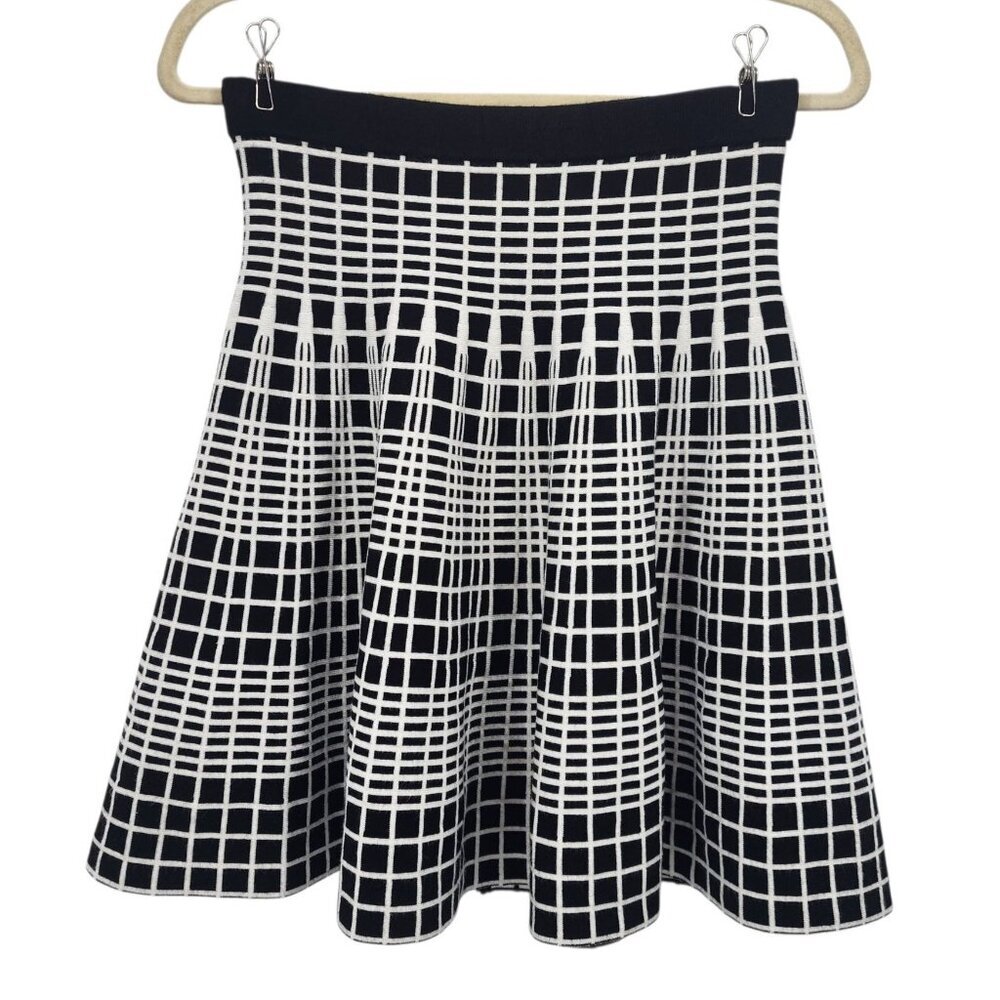 Black Saks Fifth Avenue Womens Small Skirt Mini Knit Checker Black White A-Line
